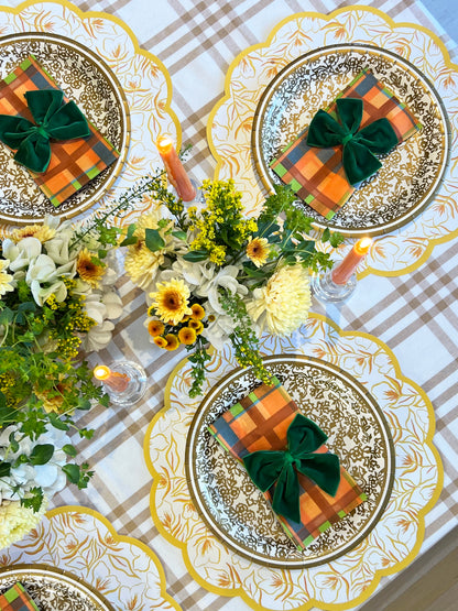 Golden Flower Scalloped Paper Placemats