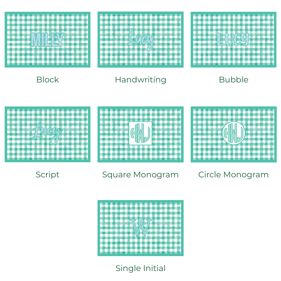 Graphic showing the different ways to personalize the gingham placemats