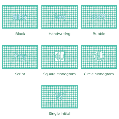 Graphic showing the different ways to personalize the gingham placemats