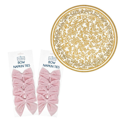 Gold Chinoiserie Paper Plate and Pink Napkin Tie Bundle