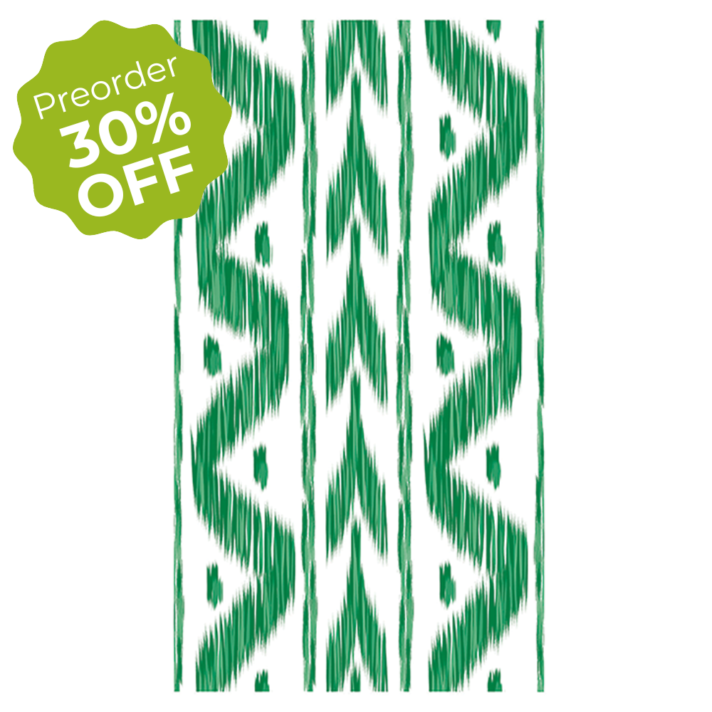 Green Ikat Linen-feel Paper Dinner Napkins / Guest Towels