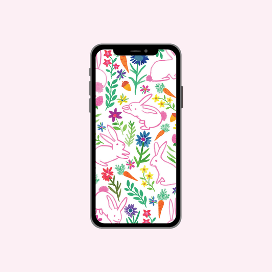 Phone with colorful floral and bunny pattern