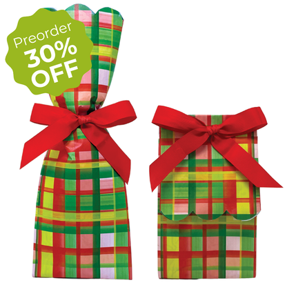 Holiday Plaid Wine + Gift Bag Kits