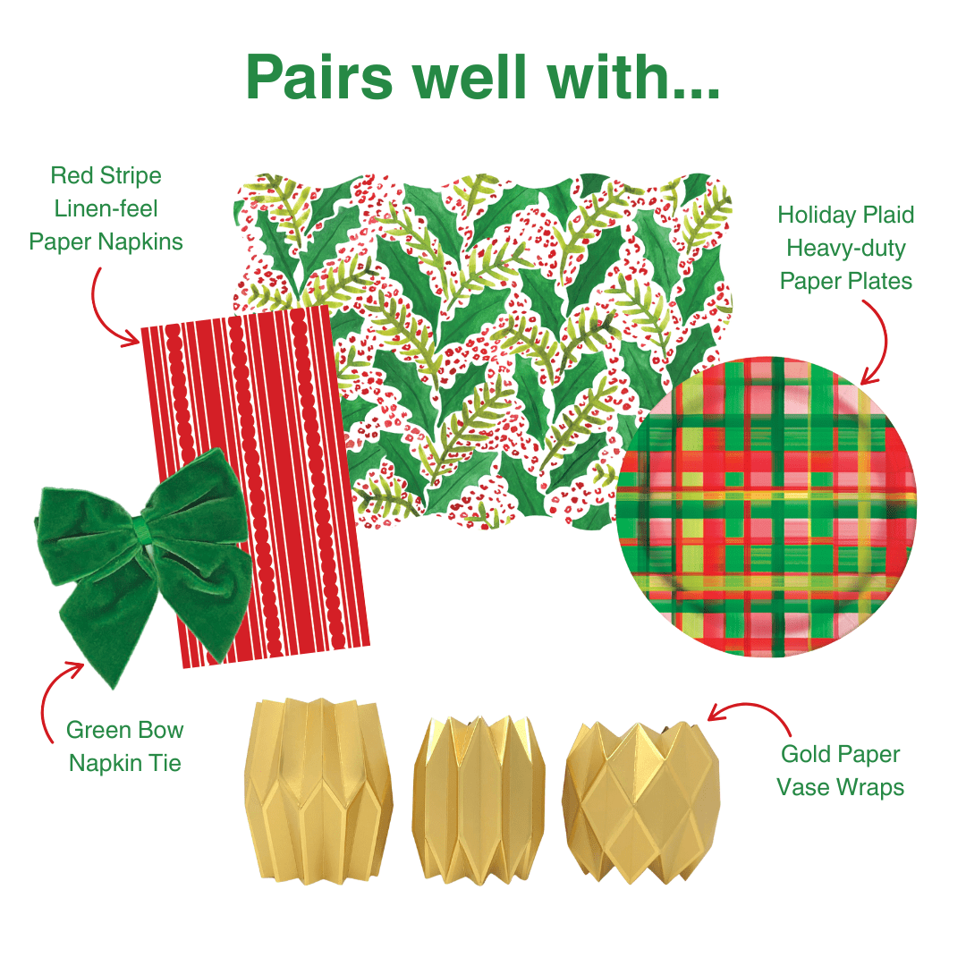 Jolly Holly Scalloped Rectangle Paper Placemats