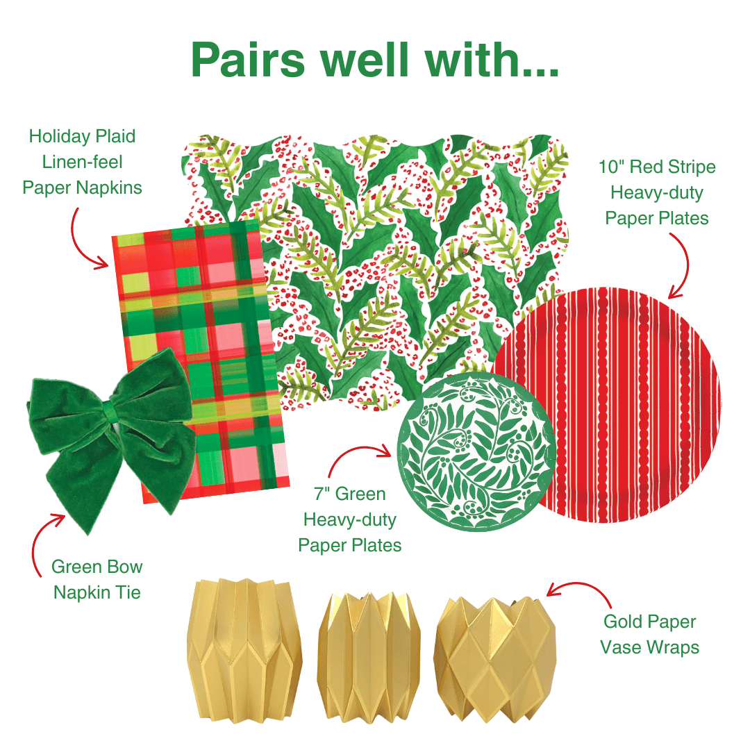 Jolly Holly Scalloped Rectangle Paper Placemats