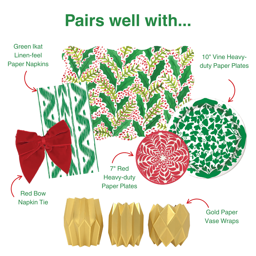 Jolly Holly Scalloped Rectangle Paper Placemats