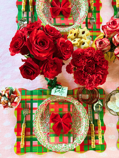 Holiday Plaid Scalloped Rectangle Paper Placemats