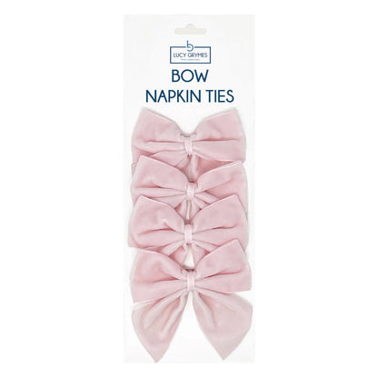 Set of velvet light pink bow napkin rings