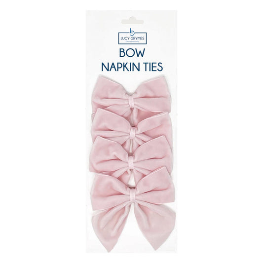 Set of velvet light pink bow napkin rings