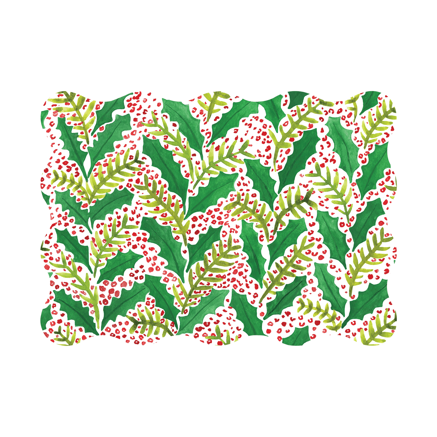 Jolly Holly Scalloped Rectangle Paper Placemats
