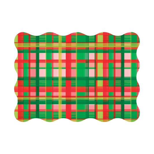 Holiday Plaid Scalloped Rectangle Paper Placemats