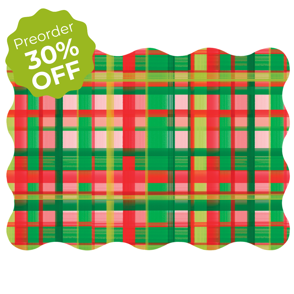 Holiday Plaid Scalloped Rectangle Paper Placemats