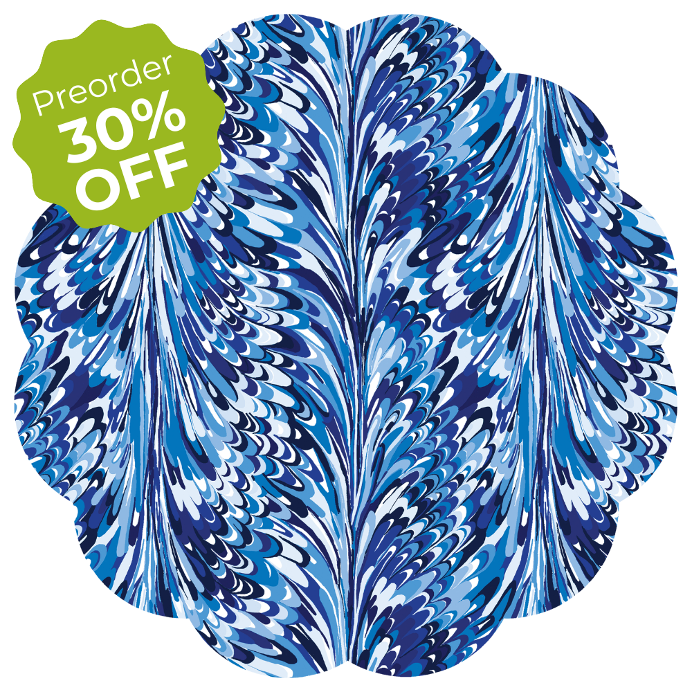Blue Marble Scalloped Paper Placemats