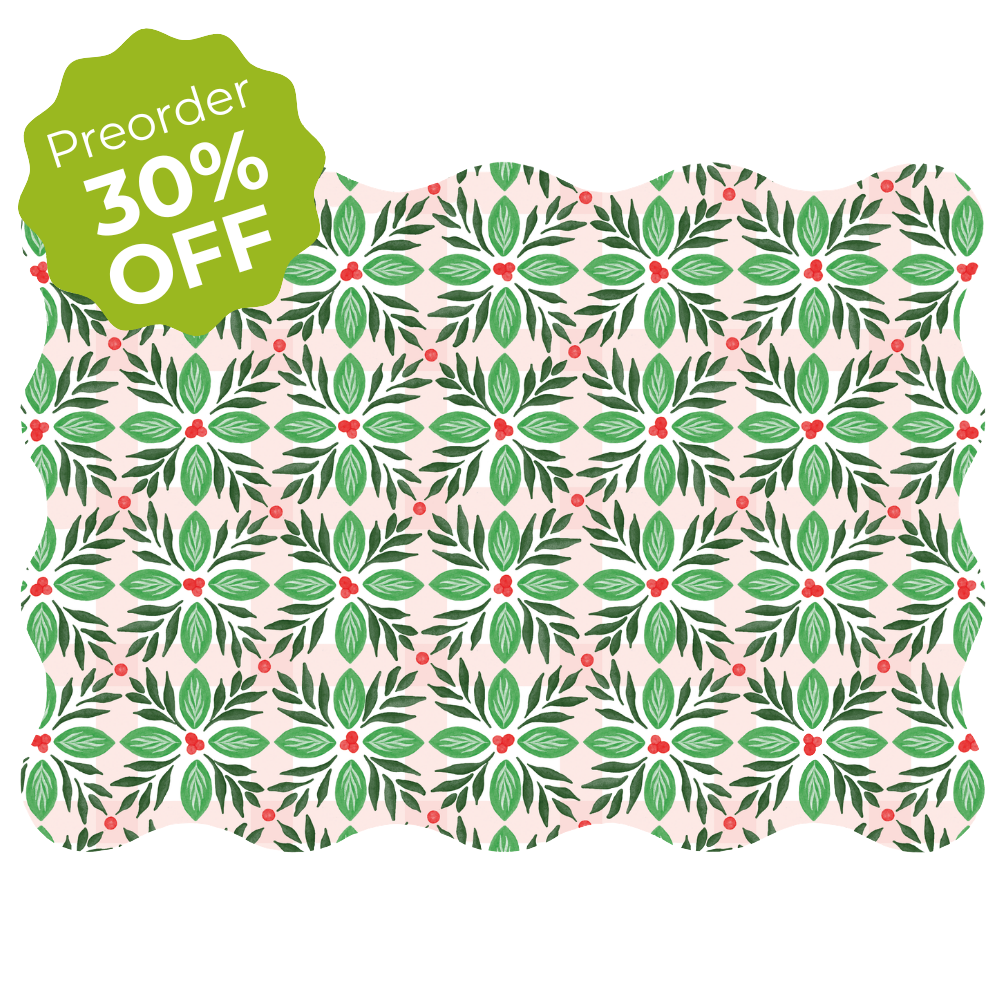 Holly Check Scalloped Rectangle Paper Placemats