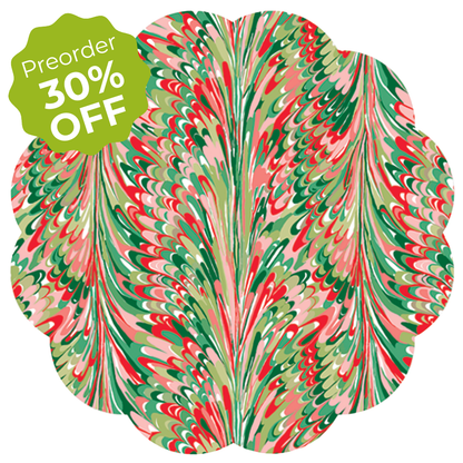 Christmas Marble Scalloped Paper Placemats