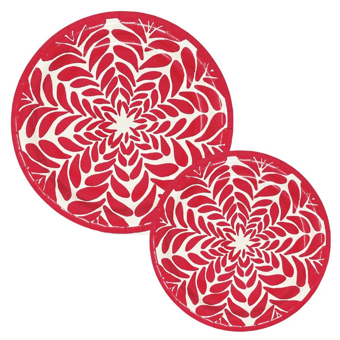 Heavy duty and stylish paper plates with red pattern