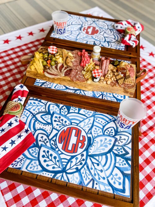 Red white and blue personalized serving tray