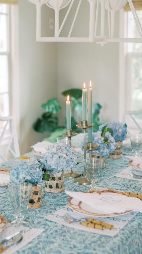 Blue and white spring tablescape for Mothers Day