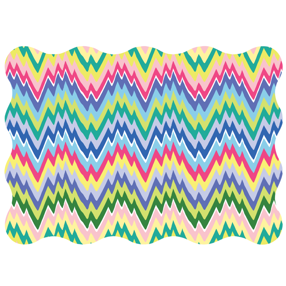 Colorful zigzag patterned rectangle placemat on a white background