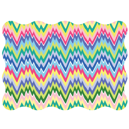 Colorful zigzag patterned rectangle placemat on a white background