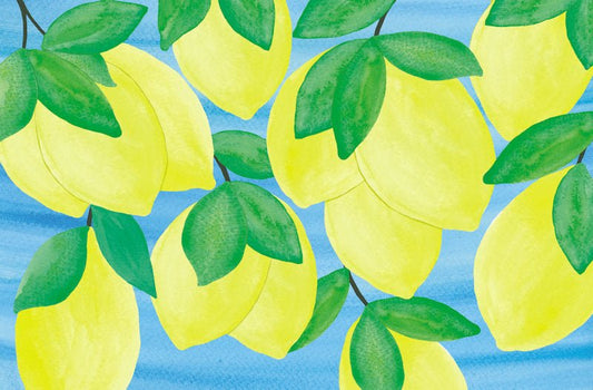 Paper placemat with lemon pattern on blue background