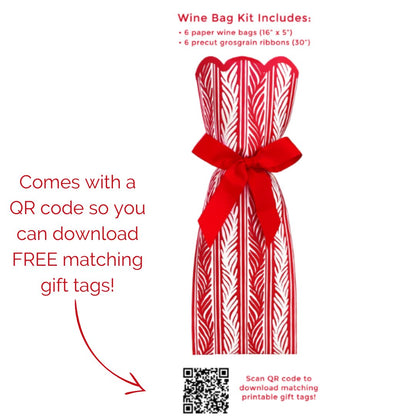 Graphic showing how to scan the QR code on the back of the bag for matching gift tags