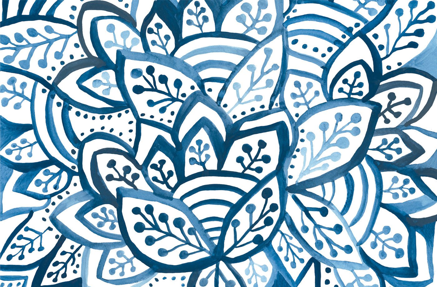 Blue and white leaf paper placemat