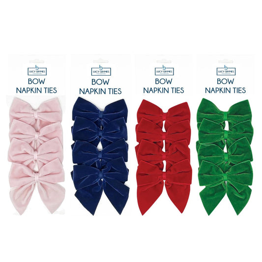 Bundle of light pink, navy blue, red, and green bow napkin ties