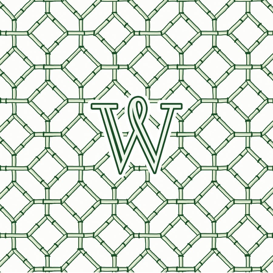 Paper placemat featuring a customizable fretwork pattern and personalized name
