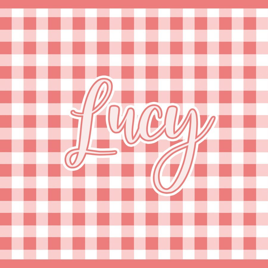 Paper placemat featuring a customizable gingham pattern and personalized name
