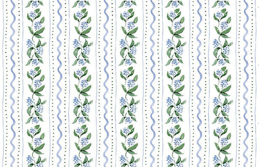 White paper placemat with blue and green floral print