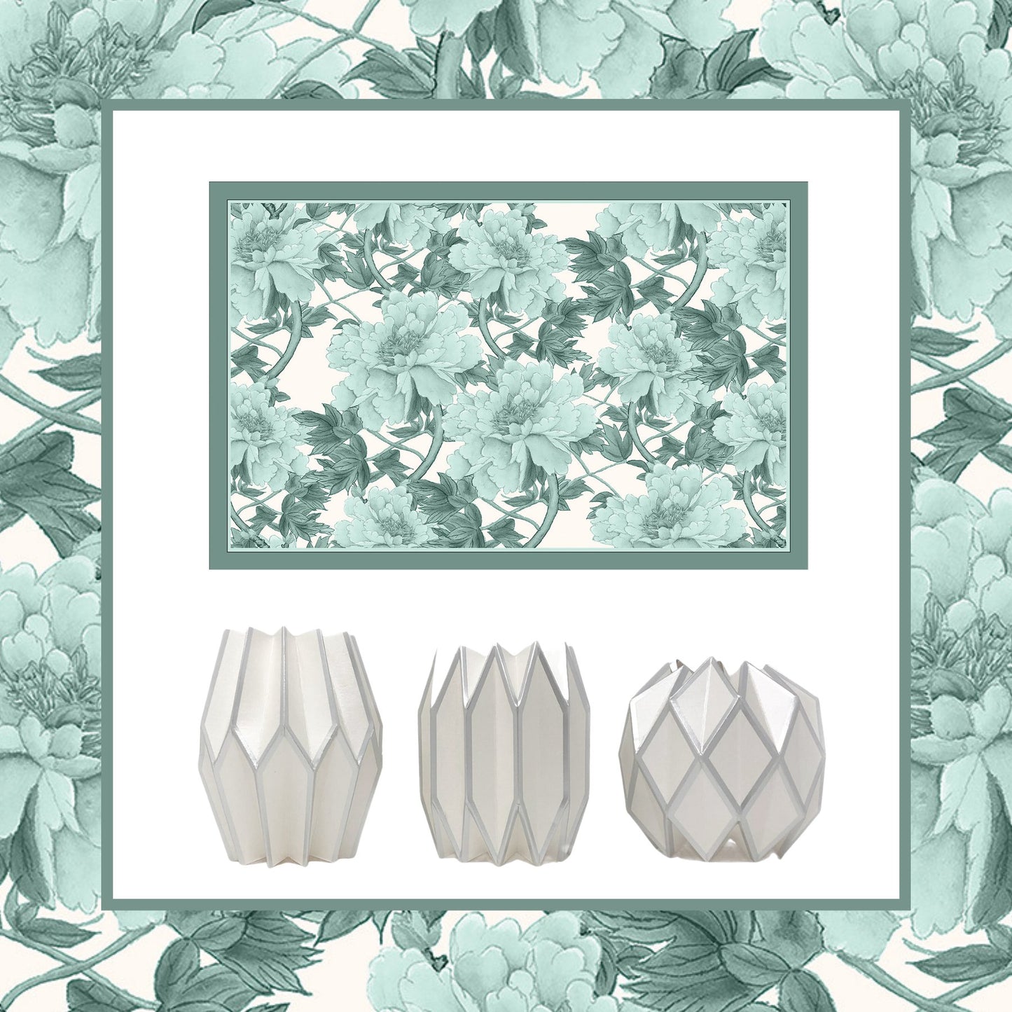 Chintz Paper Placemats and Silver Pearl Paper Vase Wraps