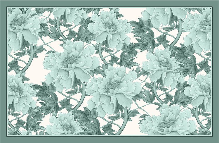 Gray and teal floral patterned paper placemat