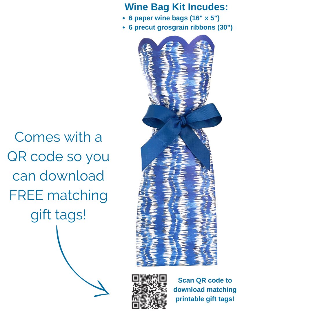 Graphic showing how to scan the QR code on the back of the bag for matching gift tags
