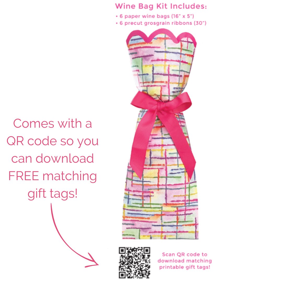 Graphic showing how to scan the QR code on the back of the bag for matching gift tags