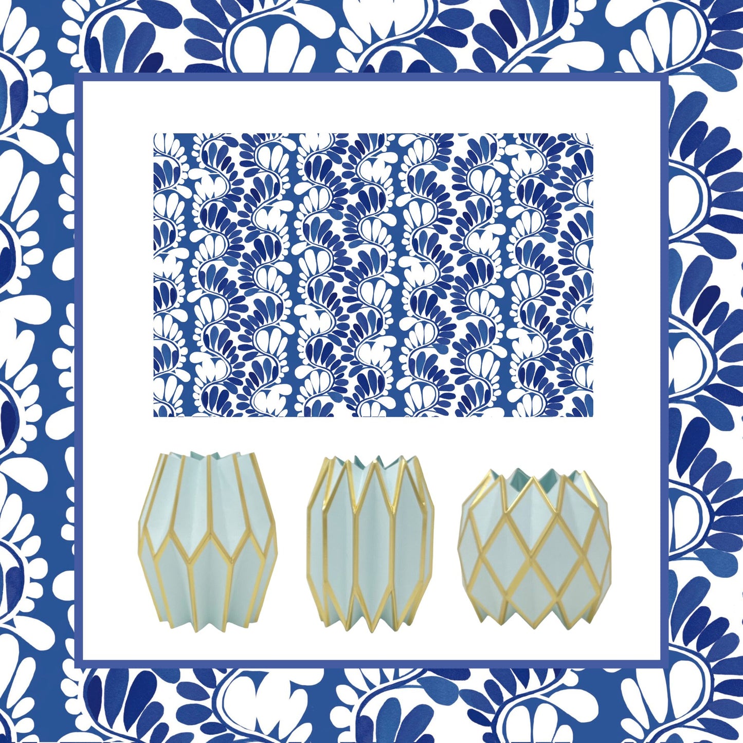 Aria Blue Paper Placemats + Tiffany Paper Vase Wraps