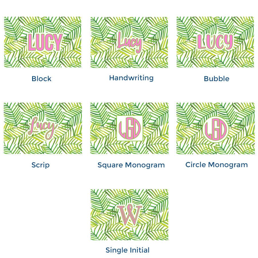 Green leaves paper placemat with various pink text personalization options