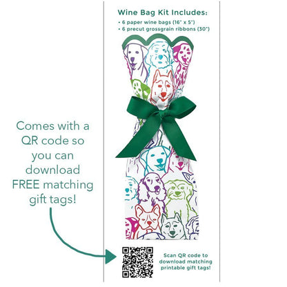 Graphic showing how to scan the QR code on the back of the bag for matching gift tags