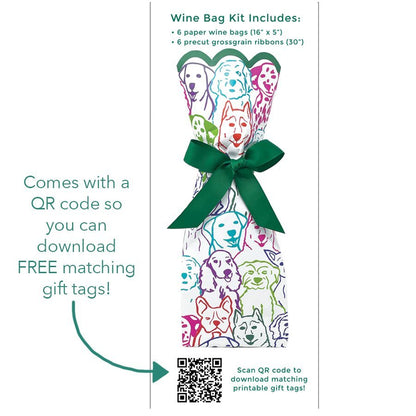 Graphic showing how to scan the QR code on the back of the bag for matching gift tags