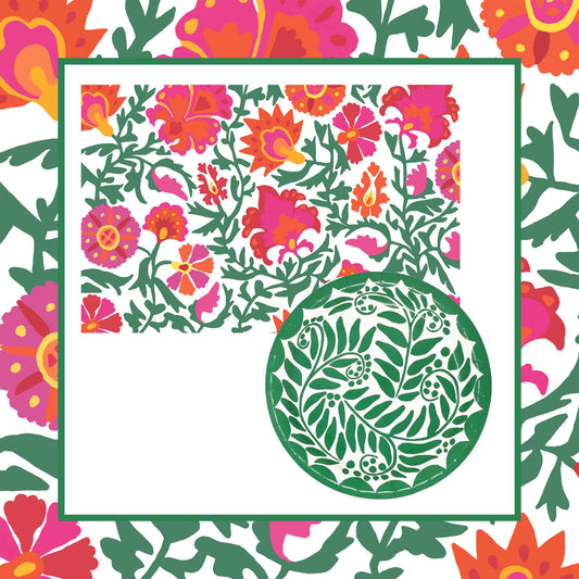 **Pre-sale** Suzani Paper Placemats and 10" Green Paper Plates