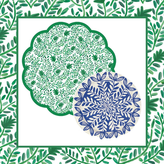 **Pre-sale** Vine Scalloped Paper Placemats and 10" Blue Paper Plates