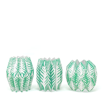 Green and white fern patterned paper vase sleeves