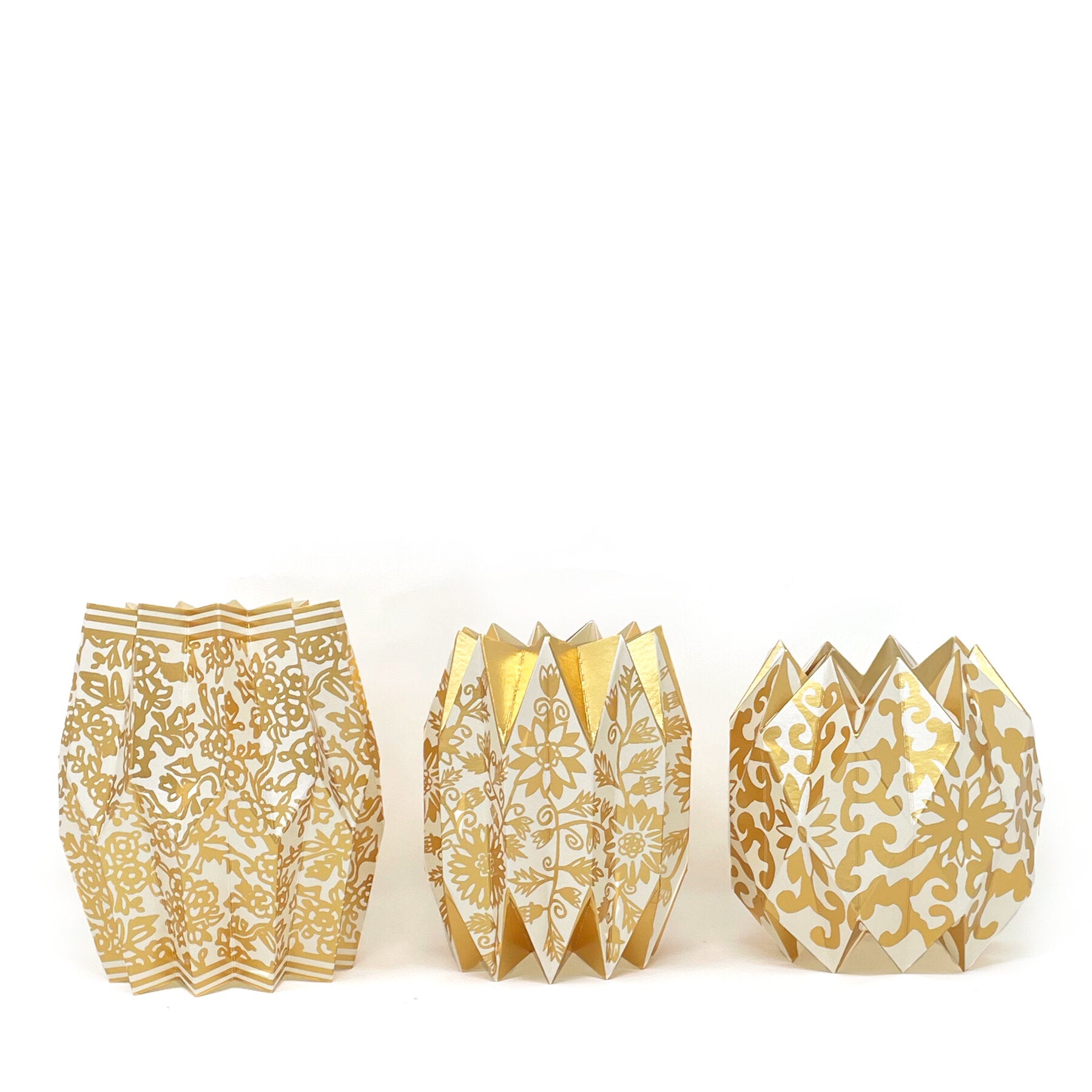 Gold and white chinoiserie paper sleeve vases