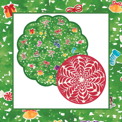 Christmas Charm Paper Placemats and 10" Red Paper Plates