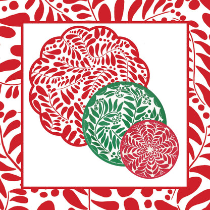 Cha Cha Red Paper Placemats + 10" Green Paper Plates + 7" Red Paper Plates