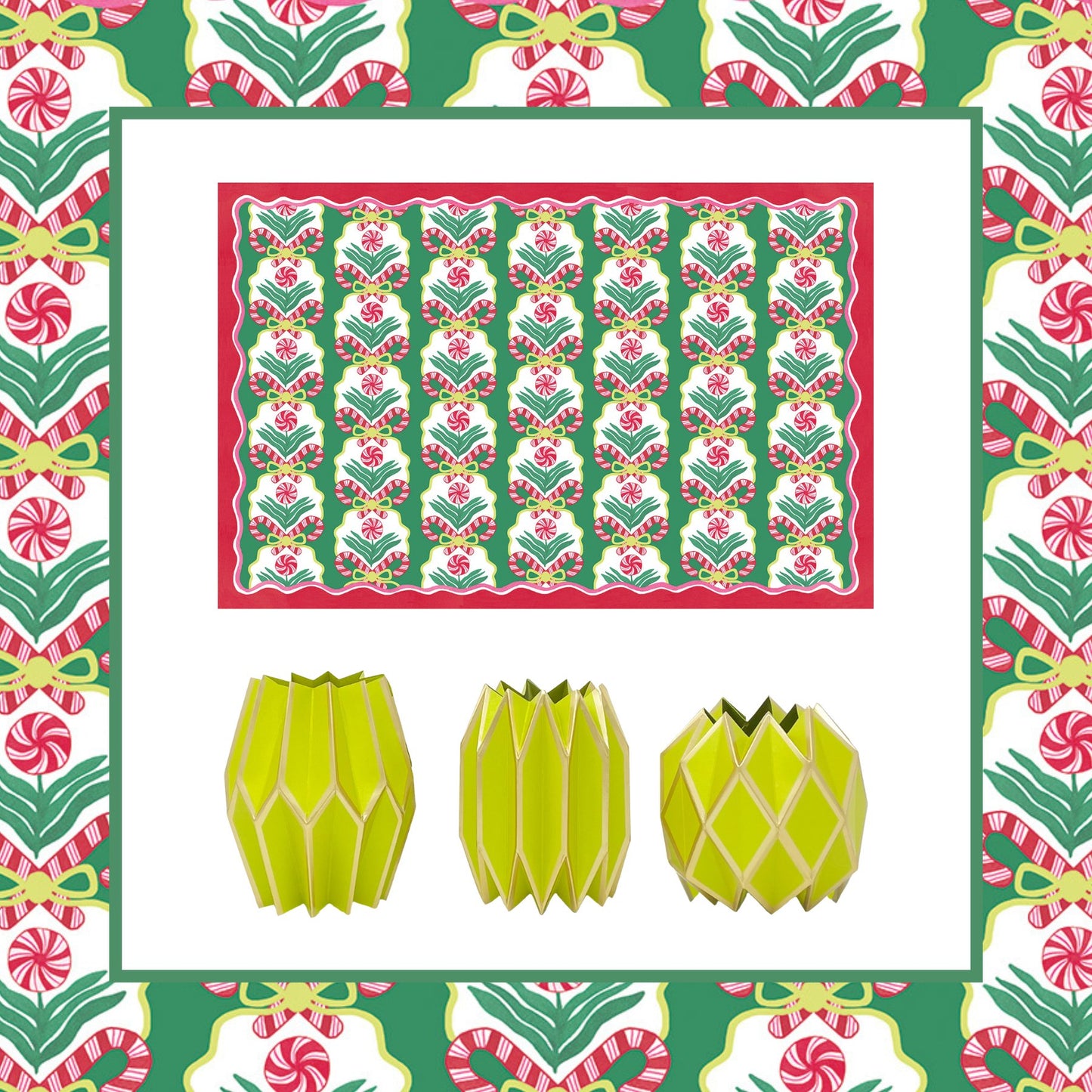 Peppermint Garden Paper Placemats and Chartreuse Vase Wraps