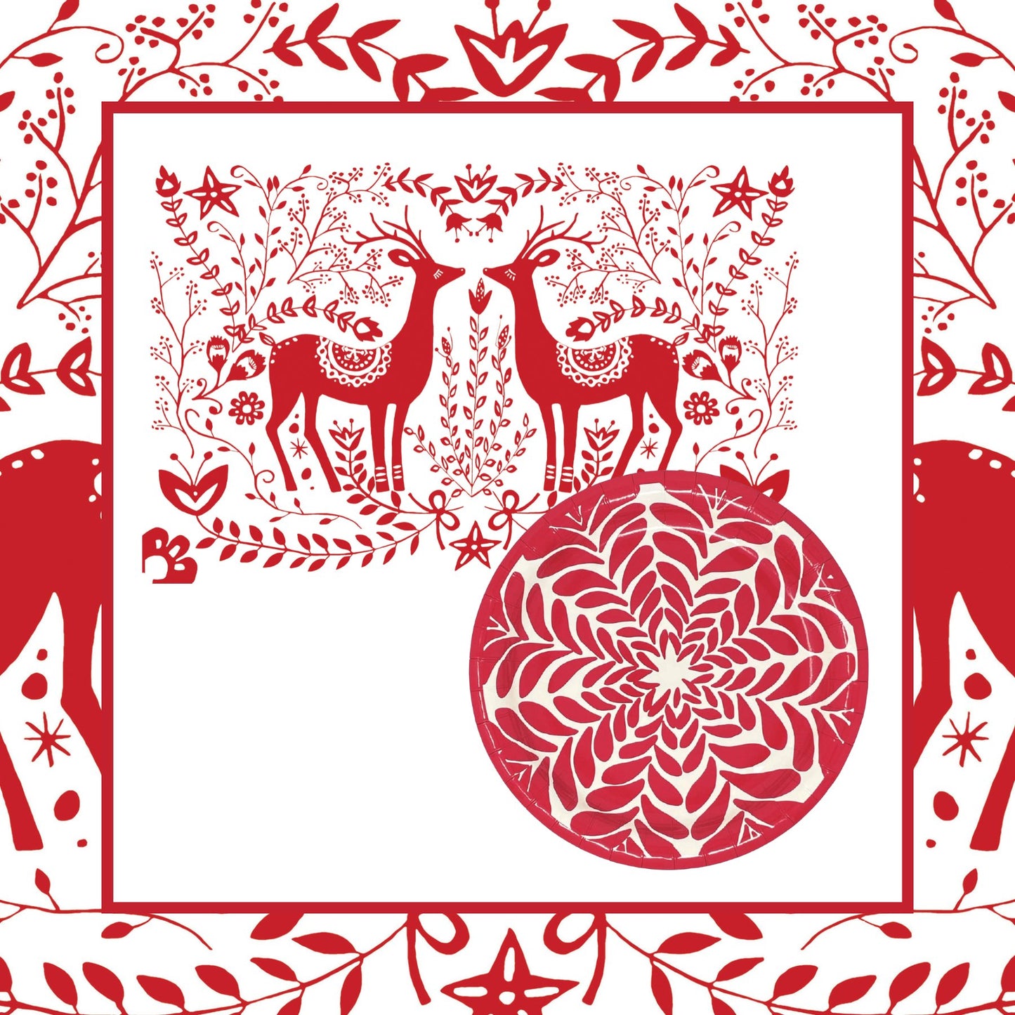 Reindeer Paper Placemats and 10" Red Paper Plates