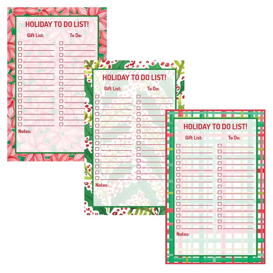 Printable red and green patterened holiday to do lists