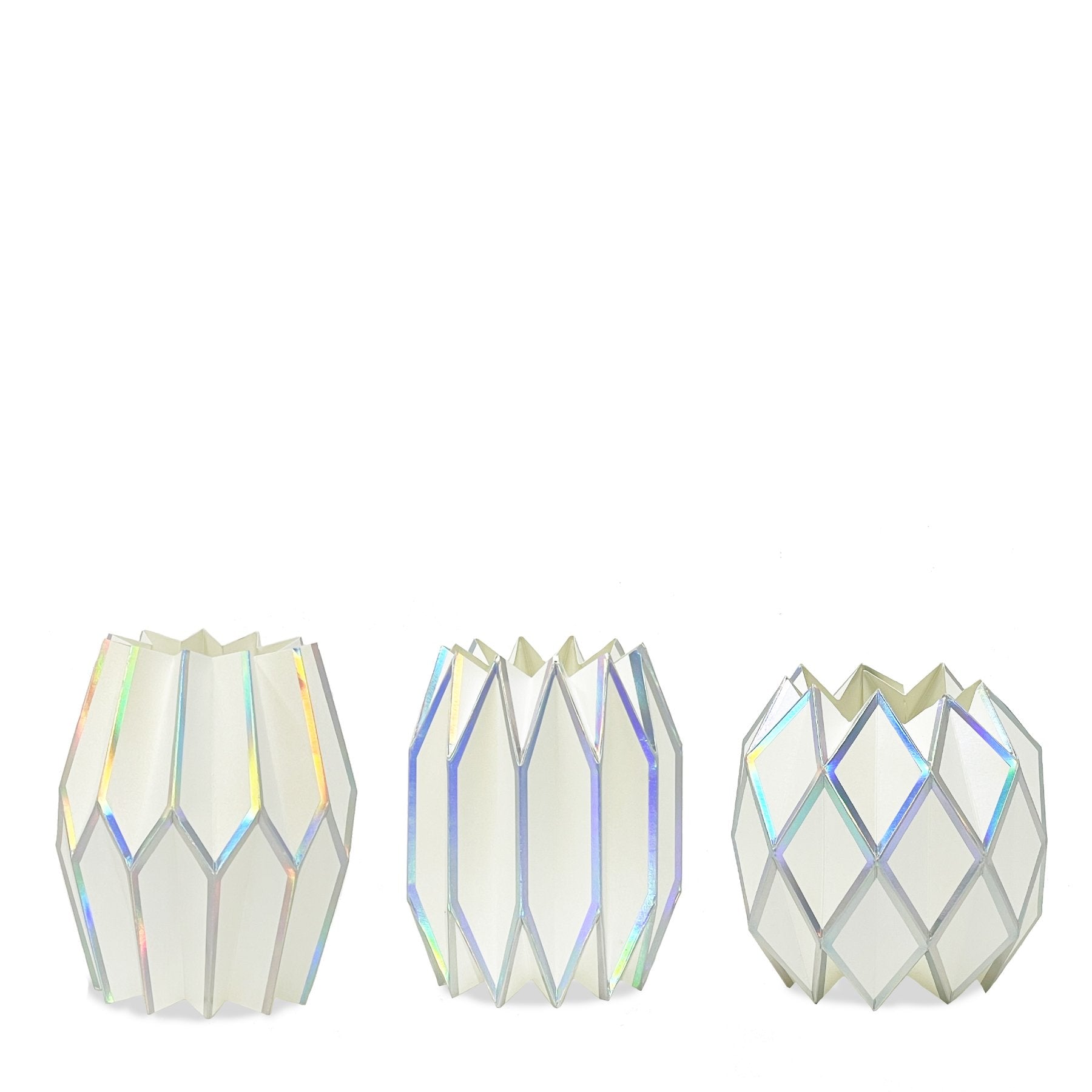 White paper sleeve vase with holographic accents