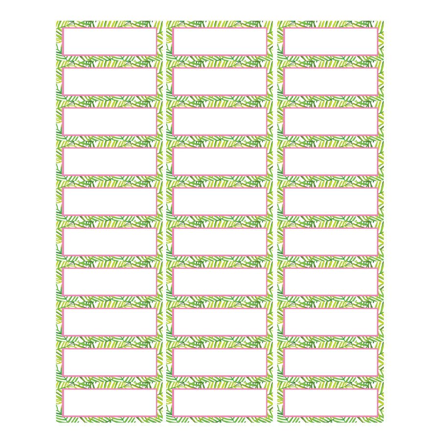 Downloadable address labels featuring a green leaf pattern